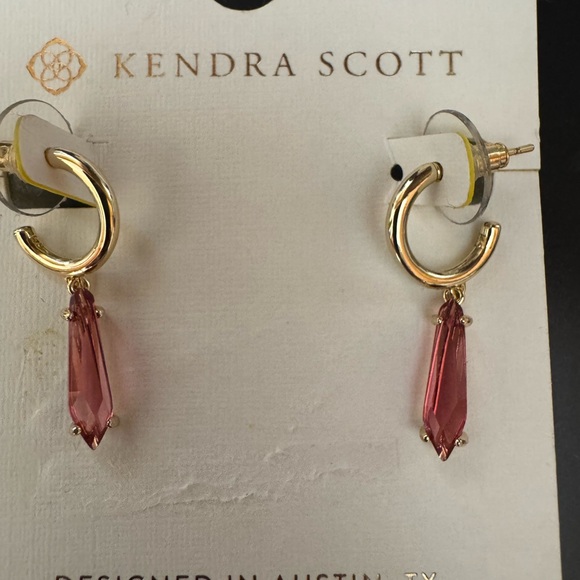 Kendra Scott Indie Gold and Pink Drop Earrings - Picture 2 of 3